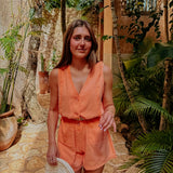 RAQUEL ORANGE DENIM PLAYSUIT