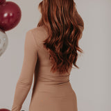 SLAY THE DAY LONG TAUPE DRESS