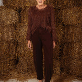 YRENIA BROWN FLUFFY PULLOVER