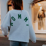 MOMMY GREY SWEATER - GREEN LETTERS