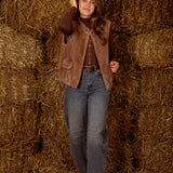 EUGENIA BROWN FAUX FUR SLEEVELESS JACKET