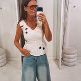 SARI ECRU POLKADOTS TOP