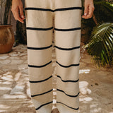 RIVIERA ECRU/DARK BLUE STRIPED PANTS