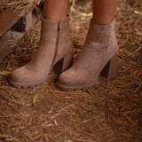 MADELEINE BEIGE SUEDE HEEL BOOTS