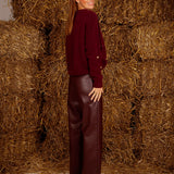 IDRA BURGUNDY WOVEN LEATHER PANTS