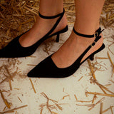 ULENNA BLACK SLINGBACK SUEDE HEELS