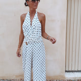 MAGIA ECRU POLKADOTS HALTER JUMPSUIT