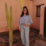 NAJOUA LIGHT BLUE CHECKERED BLOUSE