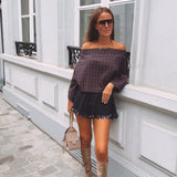 CORALIE DARK BLUE CHECKERED BLOUSE
