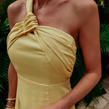 CORALITO YELLOW LINEN ONE SHOULDER DRESS