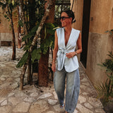 CRUSH CLUB LIGHT BLUE SLEEVELESS BLAZER