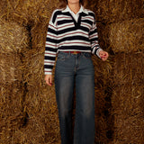 MAUREEN DARK BLUE STRIPED POLO KNIT SWEATER