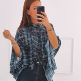 SKYLER DARK BLUE CHECKERED BLOUSE