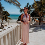 CORAZON DE MEXICO OLD PINK SATIN HALTER DRESS