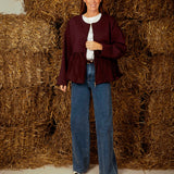 WENDY BURGUNDY PEPLUM ZIP JACKET