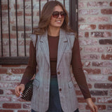 GEORGIA BROWN STRIPED SLEEVELESS BLAZER