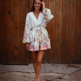 SCARLET WHITE FLOWER LINEN DRESS