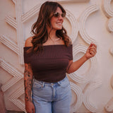 TAHANI BROWN OFF SHOULDER TOP