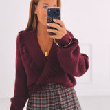 NINA BURGUNDY FRINGE PULLOVER