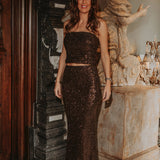 GLAM NIGHT BROWN SEQUIN TWO-PIECE SET
