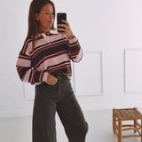 LUCILE PINK/KHAKI STRIPED POLO SWEATER