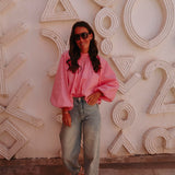 PARADISE PINK OPEN BACK BLOUSE