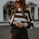 ZAYA ECRU ROLLNECK STRIPED SWEATER