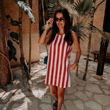 SOL, MAR Y TU RED/WHITE STRIPED DRESS