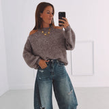 CAMILLE TAUPE CUT-OUT PULLOVER