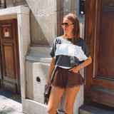ROWENA KHAKI STRIPED T-SHIRT