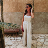 PRE-ORDER DRIPPING IN SUNSHINE BEIGE STRAPLESS JUMPSUIT
