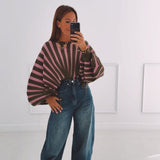 LOUNA KHAKI/PINK STRIPED SWEATER