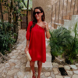 BERENICE RED LINEN ONE SHOULDER DRESS