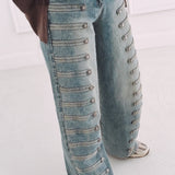 BLUE BUTTON BALLOON JEANS A5241