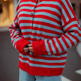 CLIO RED STRIPED BUTTON CARDIGAN
