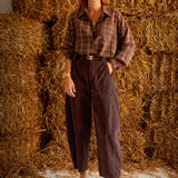 BROWN BALLOON VELOUR WIDE LEG PANTS