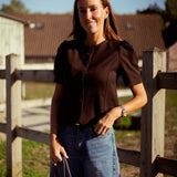 SANTIAGO BROWN BUTTON BLOUSE