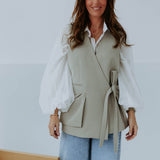 BABETTE KHAKI SLEEVELESS BLAZER