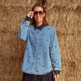 RODEO ROMANCE BLUE HEART DENIM BLOUSE