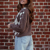 PHAEDRA ECRU/TAUPE ARGYLE CARDIGAN