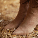 THORNFIELD BEIGE SUEDE HEEL BOOTS
