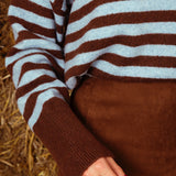 EMALINE BROWN/LIGHT BLUE STRIPED SWEATER