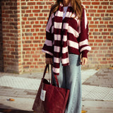 LOST IN THE CITY BORDEAUX/LIGHT PINK CARDIGAN WITH SCARF