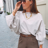 DAWSIE ECRU CHECKERED BLOUSE