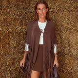 ROSWELL BROWN FRINGE PONCHO