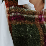 FEBE DARK GREEN CHECKERED SLEEVELESS KNIT TOP