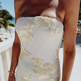 ESENCIA DIVINA BUTTER YELLOW FLOWER BANDEAU DRESS