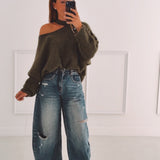FALL IS COMING KHAKI CUT-OUT SWEATER
