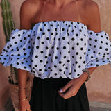 AICHA WHITE POLKADOTS OFF SHOULDER BLOUSE