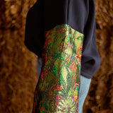 FREYA DARK BLUE SWEATER / OLIVE GREEN SLEEVES